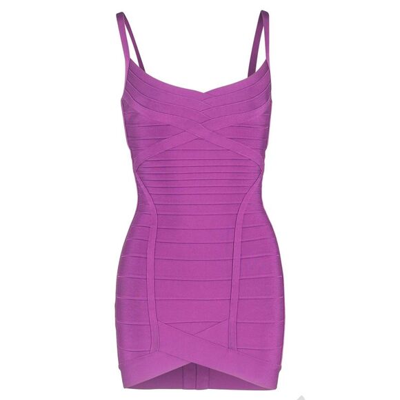 Herve Leger Spaghetti Strap Bandage Dress in Purple Rayon